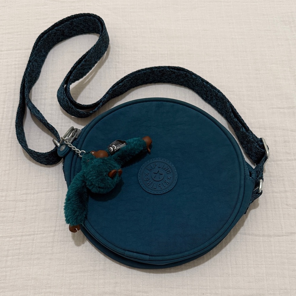 Kipling Raquel Teal Circle Crossbody | Round Bag | Purse + Monkey Charm